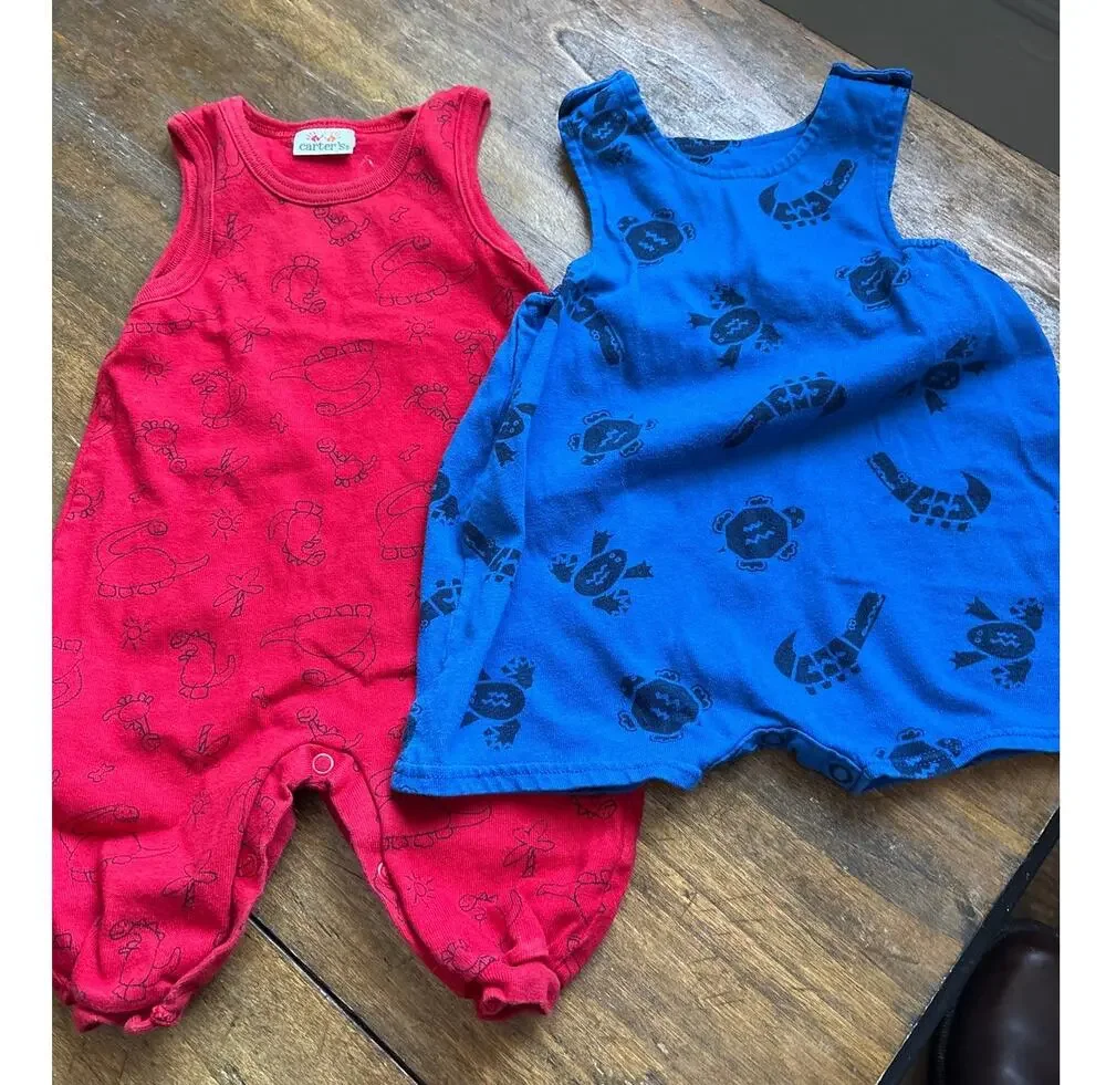 Carters Vintage Romper Lot of 2 Turtles Gators Dinosaurs 3-6 Months